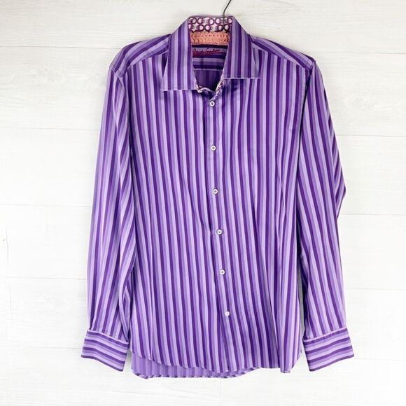 Robert Graham Contrasting Collar & Cuffs Striped Cotton Button Down Shirt - Picture 2 of 8